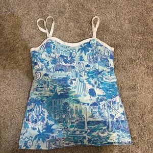 Lilly Pulitzer Marianne Top Poplin Print Aquamarine Catch Of The Day Toile US 2